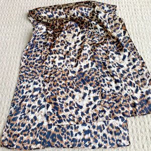 Silky animal print wrap satin finish rectangle scarf or shawl in black brown tan